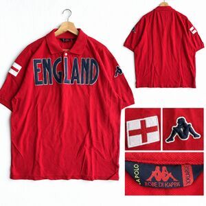 VTG Kappa England Polo Shirt Mens 2XL Red Robe Di Kappa LA POLO Soccer Crest